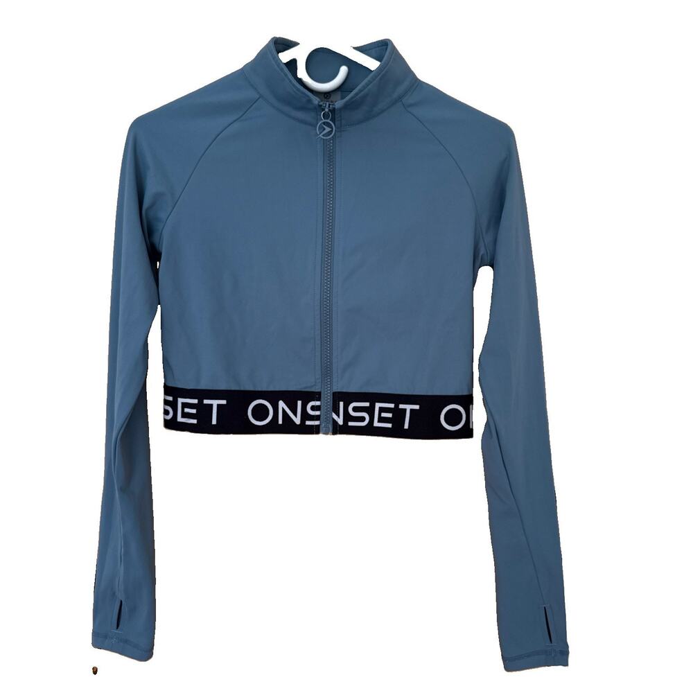 Onset Women's Blue Long Sleeve Full Zip Cropped Jacket For Yoga Size Medium